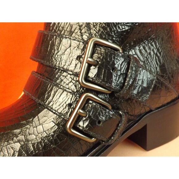 NEW MIU MIU PRADA BLACK CRACKED LEATHER MOTO BIKER 2X BELTED SHORT BOOTS 37 $895 - Picture 12 of 12
